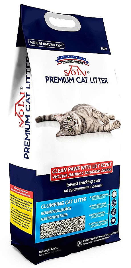 А-Соли CleanPaws Комкующийся, Премиум с добавлением силикагеля (чистые лапки, аромат Лилии) 4кг/5л*4