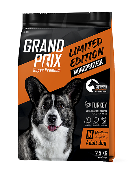 GRAND PRIX   monoprotein  Medium Adult д/с средн. с индейкой  2,5 кг *4