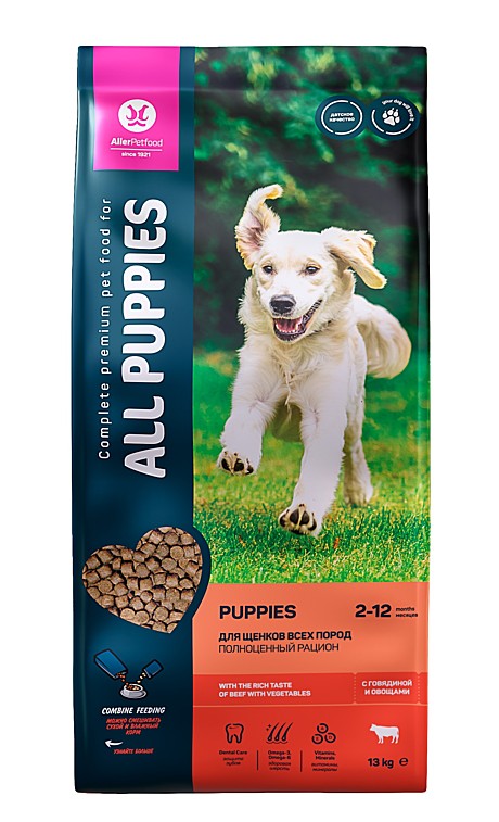 ALL PUPPIES корм сухой д/щенк. с говядиной и овощами, пп, 13 кг	