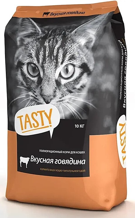 TASTY корм сухой д/взр. кош. с говядиной, пп, 10 кг	
