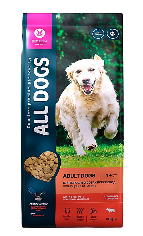 ALL DOGS корм сухой д/взр. соб. с говядиной и овощами, пп, 13 кг	