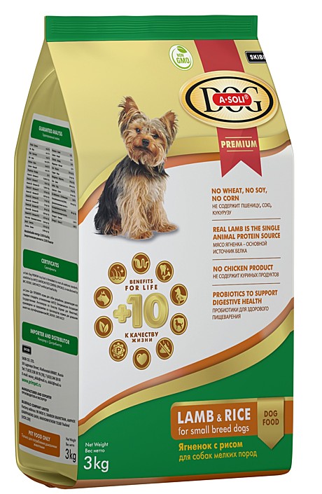 A-Soli  Dog     д/с мелких пород СУПЕРПРЕМИУМ ЯГНЕНОК с рисом  3кг [3вн.пак*1кг]*4